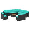 vidaXL Set Divani da Giardino 14 pz con Cuscini Nero in Polyrattan