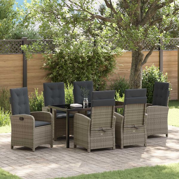 vidaXL Set da Pranzo per Giardino con cuscino 7 pcs Grigio polyrattan