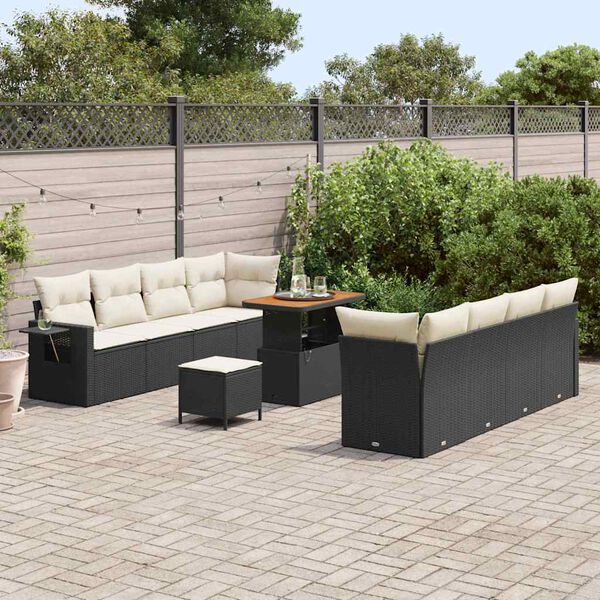 vidaXL Set Divano da Giardino 11 pcs Nero e Crema polyrattan