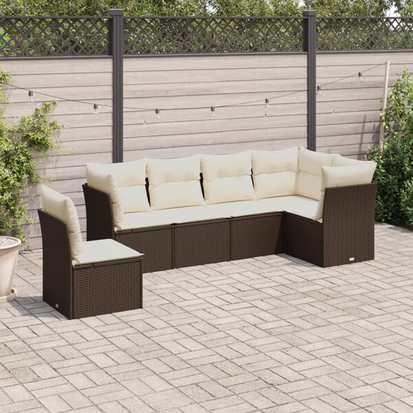 vidaXL Set Divano da Giardino 6 pz con Cuscini Marrone in Polyrattan