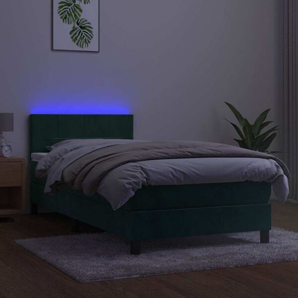 vidaXL Letto a Molle con Materasso e LED Verde Scuro 90x200cm Velluto