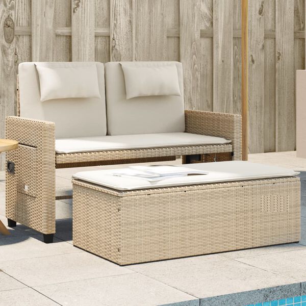 vidaXL Panca Reclinabile da Giardino con Cuscini Beige in Polyrattan