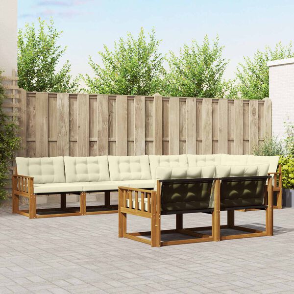 vidaXL Set di divani da esterno con cuscino 8 pcs Naturale e Crema