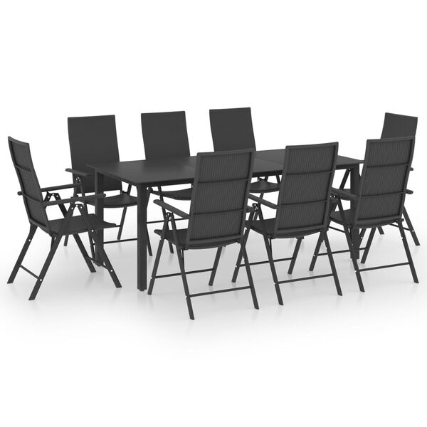vidaXL Set da Pranzo da Giardino 9 pz Nero