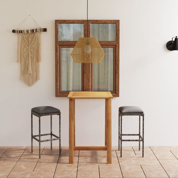 vidaXL Set Bar da Giardino 3 pz con Cuscini Grigio