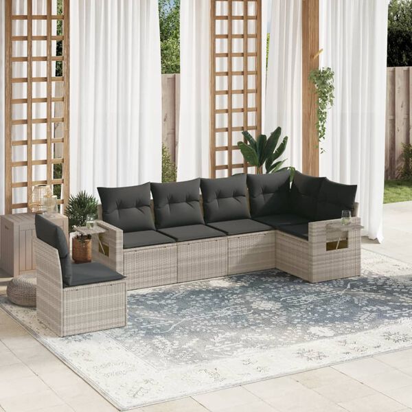 vidaXL Set Divano da Giardino 6pz con Cuscini Grigio Chiaro Polyrattan