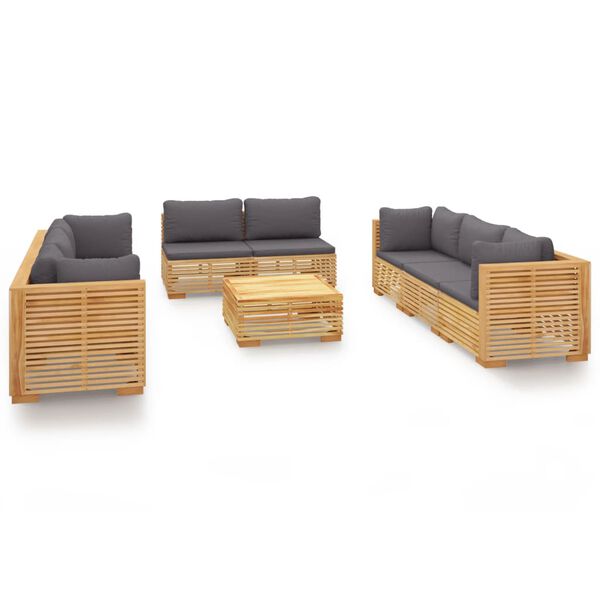 vidaXL Set Divani da Giardino 9 pz con Cuscini Legno Massello di Teak