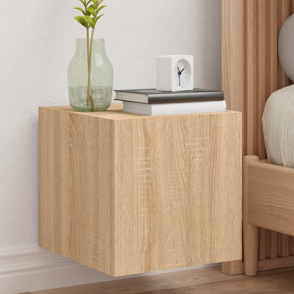 vidaXL Mobile TV a Parete con Luci LED Rovere Sonoma 30,5x35x80 cm