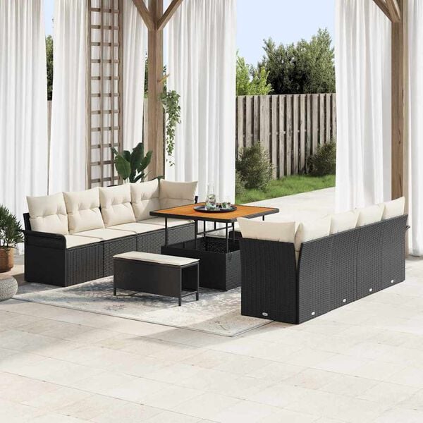vidaXL Set Divano da Giardino 11 pcs Nero polyrattan