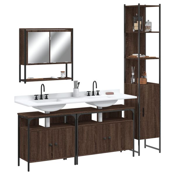 vidaXL Set Mobili da Bagno 4 pz Rovere Marrone in Legno Multistrato