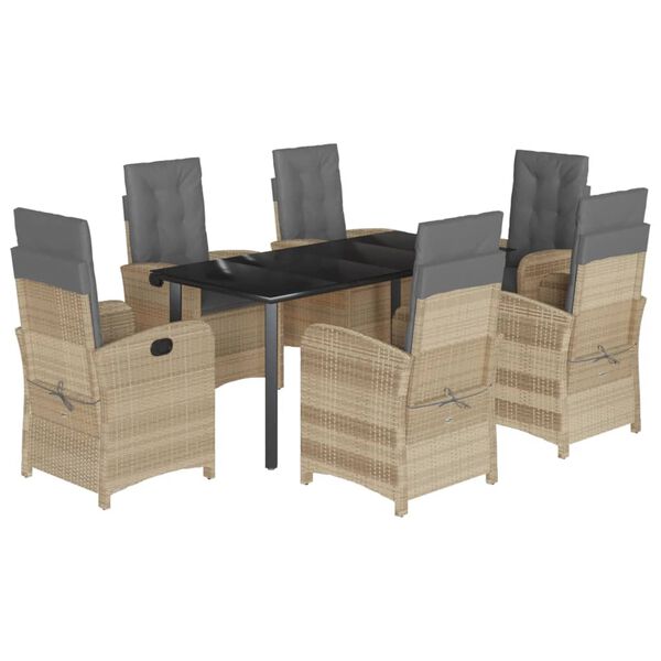 vidaXL Set Pranzo da Giardino 7 pz con Cuscini Beige Misto Polyrattan