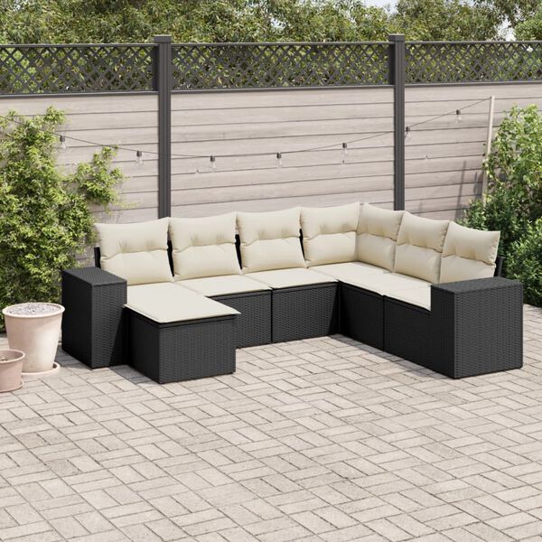 vidaXL Set Divani da Giardino con Cuscini 7pz Nero Polyrattan