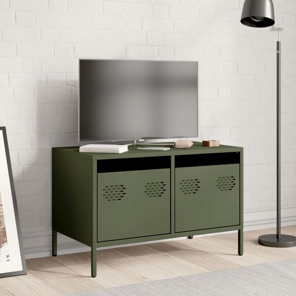vidaXL Mobile TV Verde Oliva 68x39x43,5cm in Acciaio Laminato a Freddo