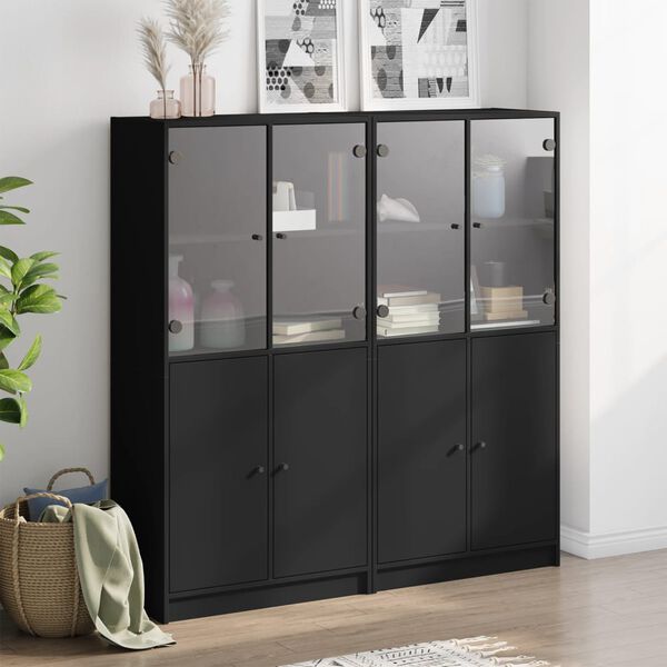 vidaXL Libreria con Ante Nera 136x37x142 cm in Legno Multistrato