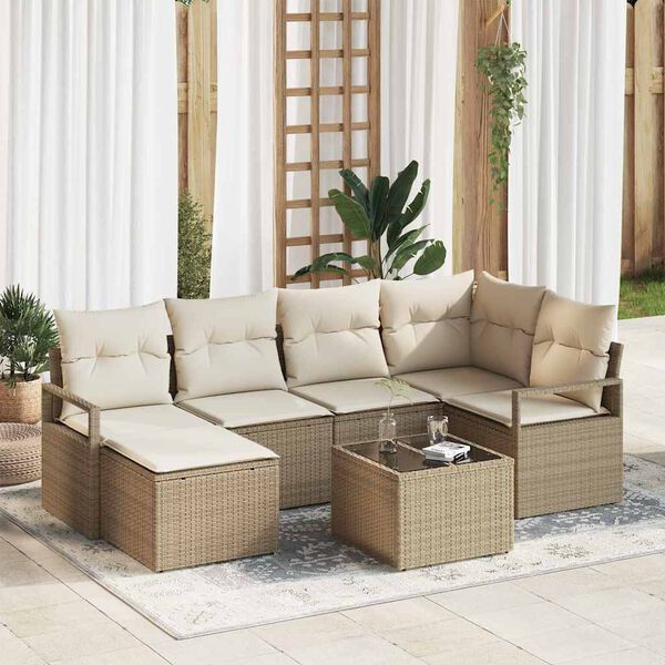 vidaXL Set di divani 7 pcs Beige polyrattan