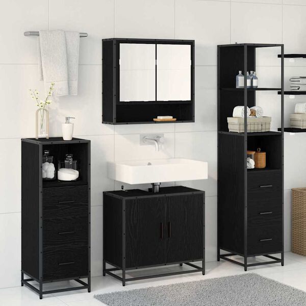 vidaXL Set di mobili per il bagno 4 pcs Rovere Nero Legno multistrato