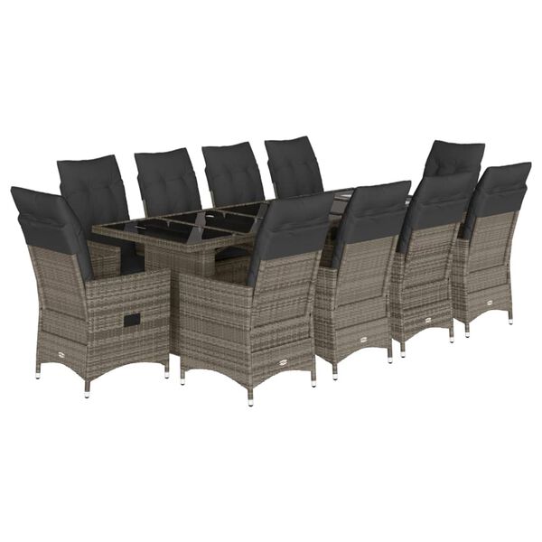 vidaXL Set Bistr&ograve; da Giardino 11 pz con Cuscini in Polyrattan Grigio