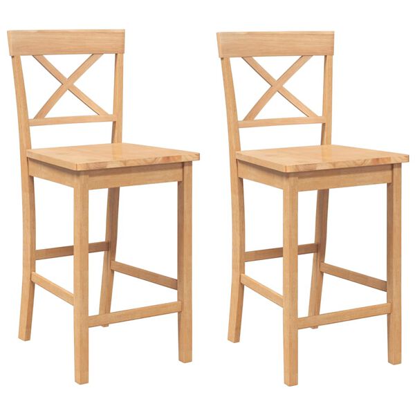 vidaXL Sgabelli da Bar 2 pz Naturale Legno Massello di Hevea