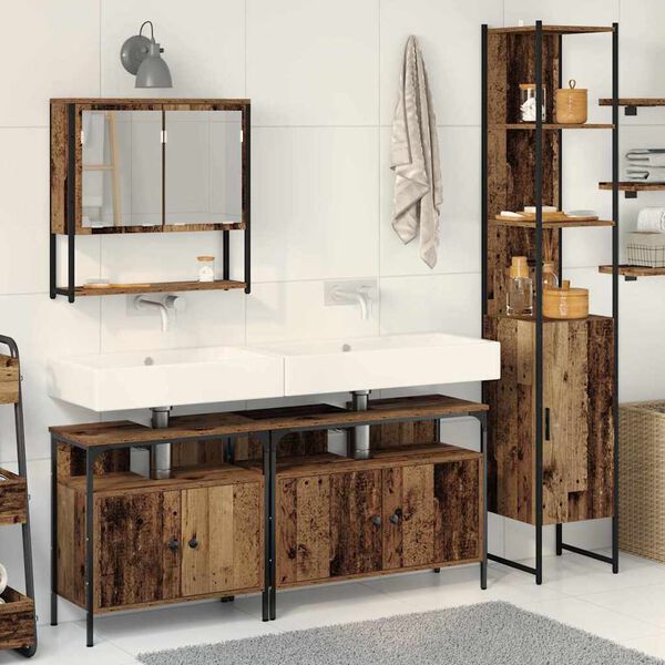 vidaXL Set di mobili per il bagno con lo scaffale 4 pcs Legno vecchio