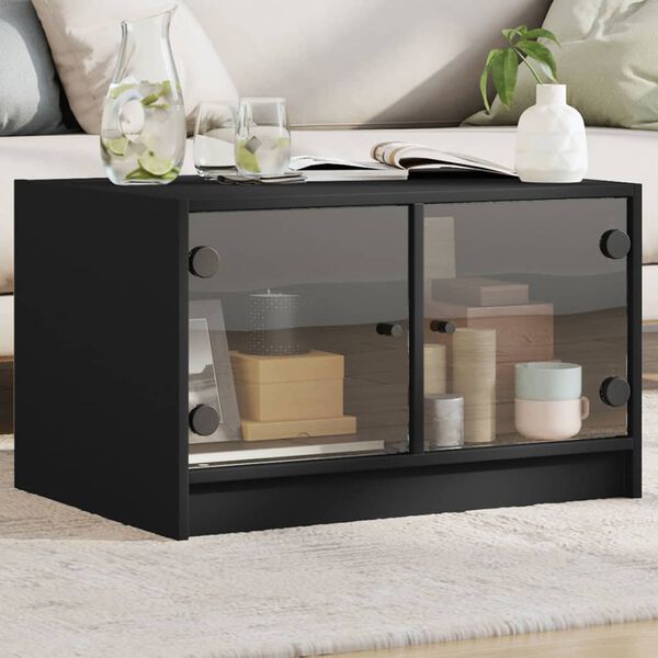 vidaXL Tavolino da Salotto con Ante in Vetro Nero 68x50x42 cm