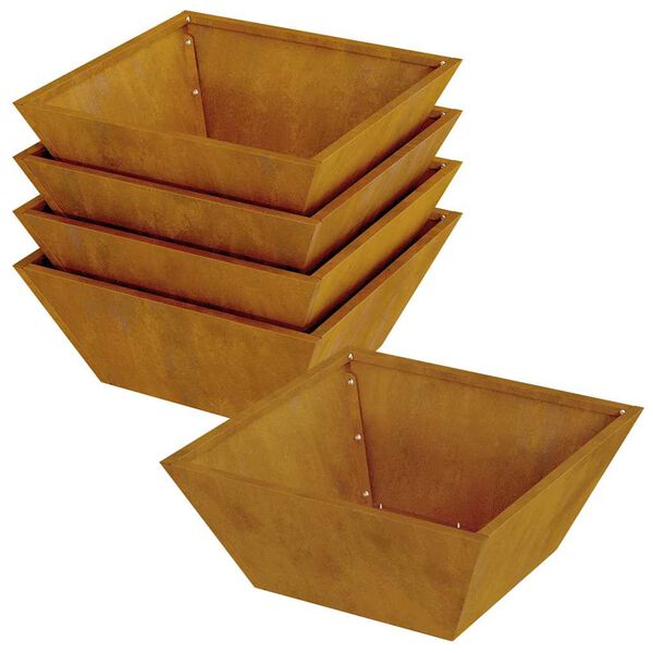vidaXL Vaso da giardino 5 pcs Ruggine 40 x 40 x 15 cm