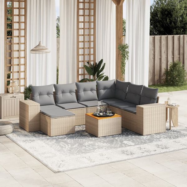 vidaXL Set Divano da Giardino 8 pz con Cuscini Beige in Polyrattan