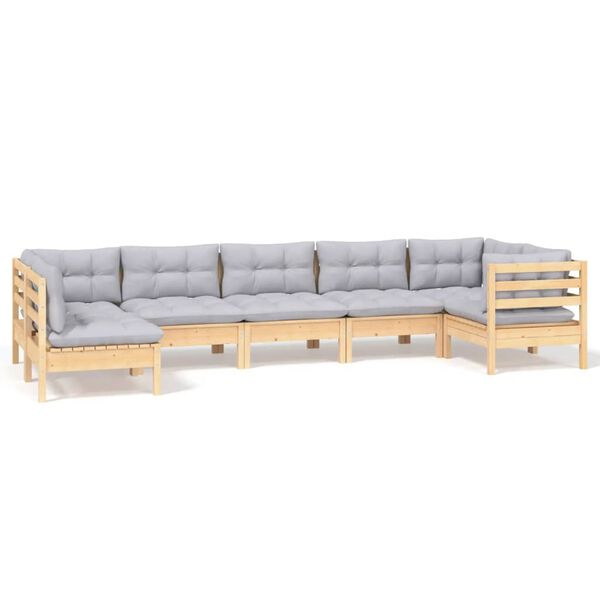 vidaXL Set Divani da Giardino 7 pz con Cuscini Grigi Massello di Pino