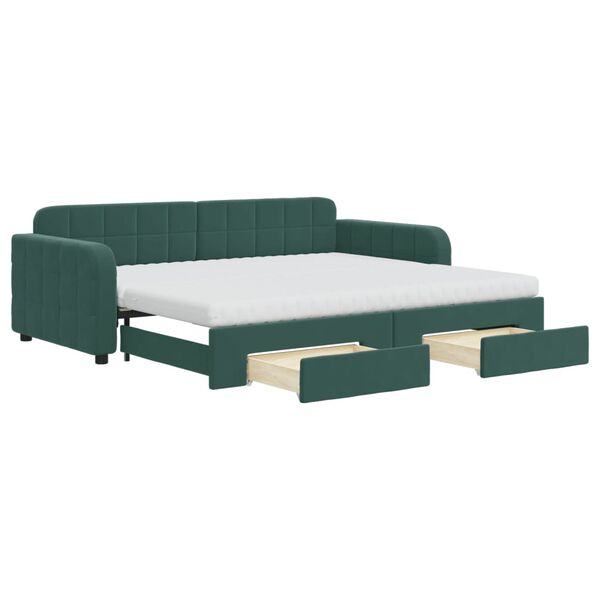 vidaXL Divano Letto Estraibile Cassetti Verde Scuro 90x200cm Velluto