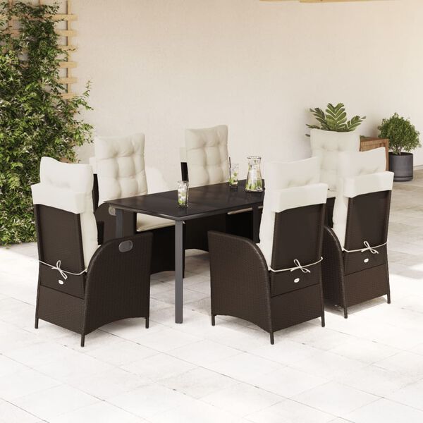vidaXL Set da Pranzo da Giardino 7pz con Cuscini in Polyrattan Marrone