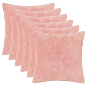 vidaXL Federa 6 pz HEERLEN Rosa 30 x 30 cm Pelliccia di Coniglio Finta