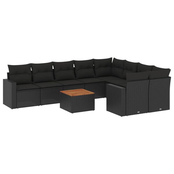 vidaXL Set Divani da Giardino 10pz con Cuscini in Polyrattan Nero