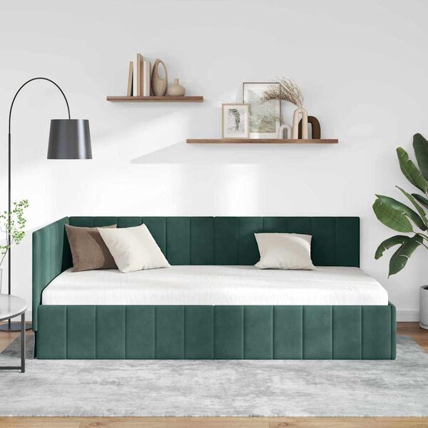 vidaXL Cornice del letto ad angolo Verde Scuro 100 cm x 200 cm Velluto
