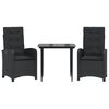 vidaXL Set da Pranzo da Giardino 3 pz con Cuscini Nero in Polyrattan