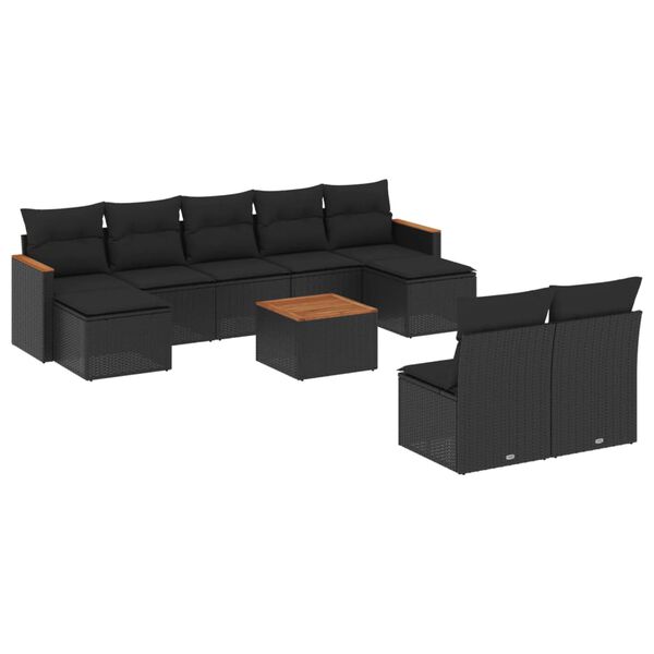 vidaXL Set Divani da Giardino 10pz con Cuscini in Polyrattan Nero