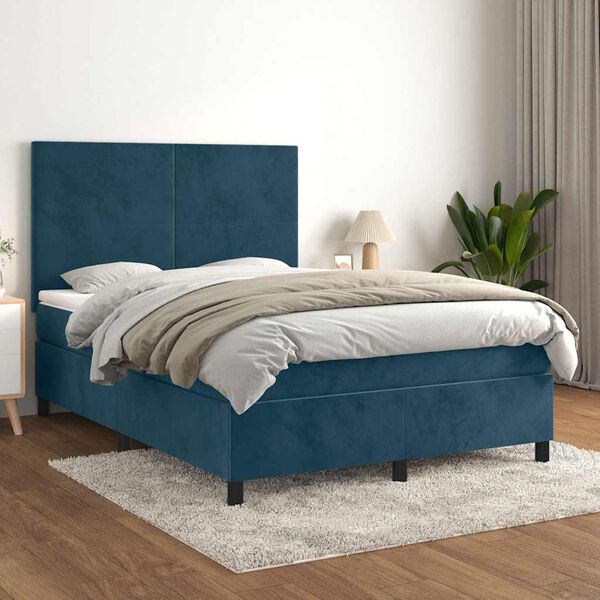 vidaXL Giroletto a Molle con Materasso Blu Scuro 140x190 cm in Velluto