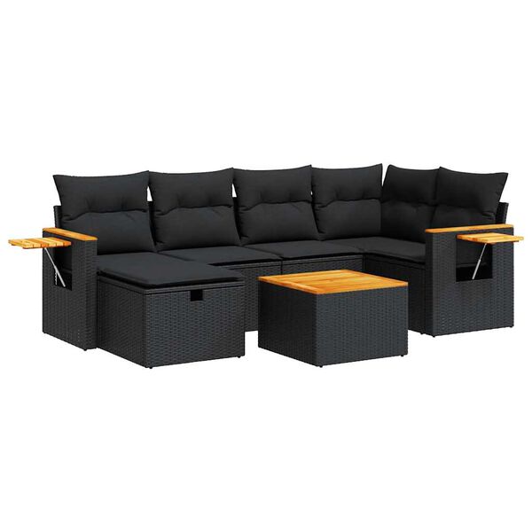 vidaXL Set Divani da Giardino con Cuscini 7pz Nero Polyrattan