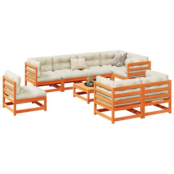 vidaXL Set Divani da Giardino 9 pz Marrone Cera Legno Massello Pino