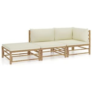 vidaXL Set Divani da Giardino 3 pz con Cuscini Bianco Crema in Bamb&ugrave;