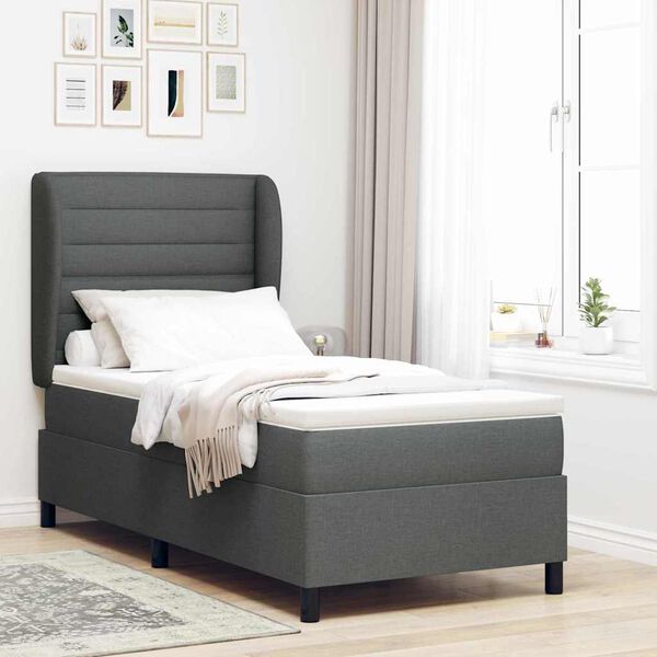 vidaXL Letto a molle con materasso Grigio scuro 90 x 200 cm Tessuto