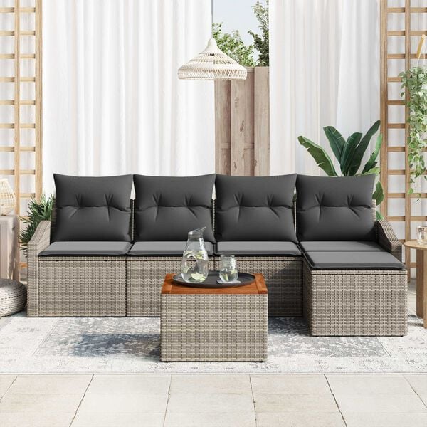 vidaXL Set Divano da Giardino 6 pcs Grigio polyrattan