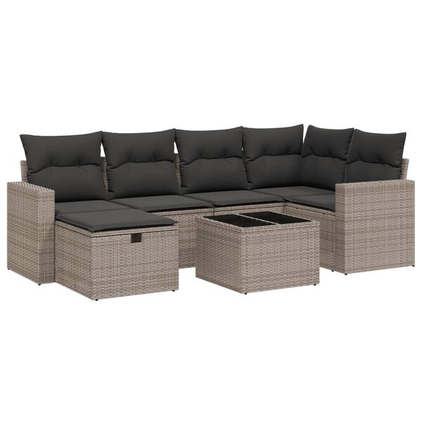 vidaXL Set Divani da Giardino 7 pz con Cuscini Grigio in Polyrattan