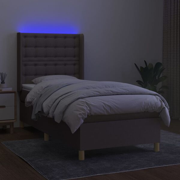 vidaXL Letto a Molle con Materasso e LED Tortora 100x200cm in Tessuto