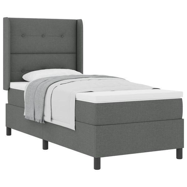 vidaXL Letto a molle con materasso Grigio scuro 90 x 190 cm Tessuto