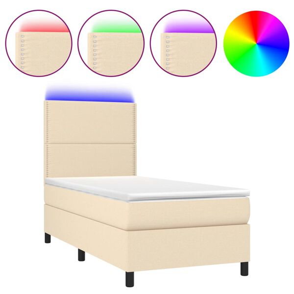 vidaXL Letto a Molle con Materasso e LED Crema 90x200 cm in Tessuto