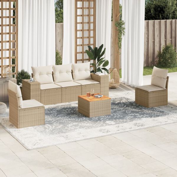 vidaXL Set Divano da Giardino 6 pz con Cuscini Beige in Polyrattan