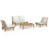 vidaXL Set Salotto da Giardino 4pz con Cuscini Bianco Crema in Bamb&ugrave;