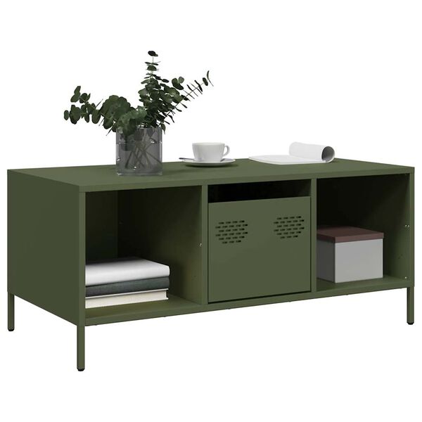 vidaXL Tavolino Verde Oliva 101,5x50x43,5 cm Acciaio Laminato a Freddo