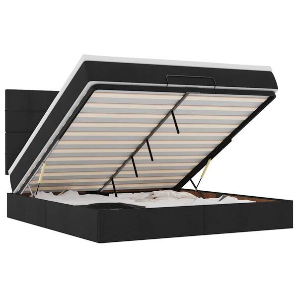 vidaXL Struttura Letto Pouf con Materasso Nero 160x200 cm in Tessuto