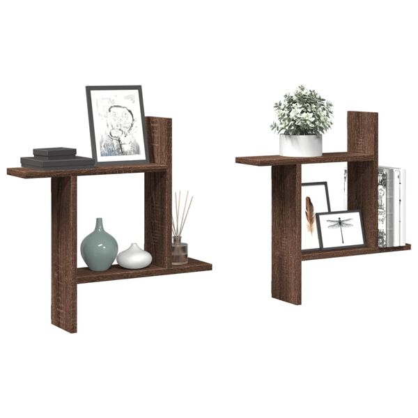 vidaXL Mensole da Parete 2pz Rovere Marrone 50x12x50 cm in Truciolato