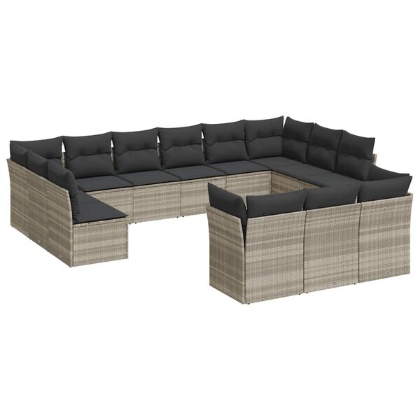 vidaXL Set Divani Giardino 13 pz con Cuscini Grigio Chiaro Polyrattan